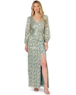 Adrianna Papell Metallic Crinkle Dress - Green