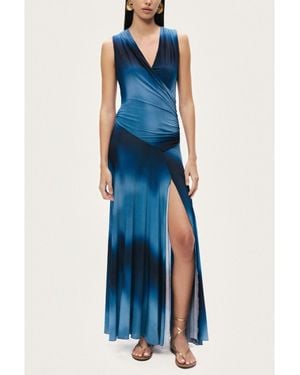 Nocturne Draped Asymmetric Maxi Dress - Blue