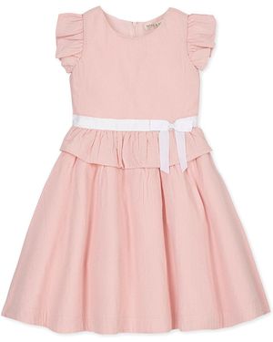 Hope & Henry Little Girls Hope And Henry Organic Ruffle Collar Button Front Seersucker Romper - Pink