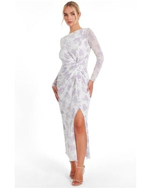 Quiz Flocked Mesh Floral Maxi Dress - White