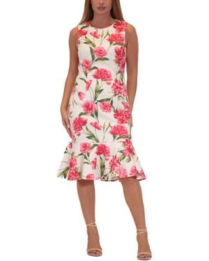 Donna Ricco Floral-print Flounce-hem Sheath Dress - Red