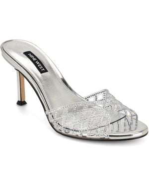 Nine West Mazzy Embellished Slip-on Dress Sandals - White