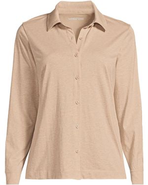 Lands' End Long Sleeve Supima Cotton Relaxed Button Front Shirt - Natural