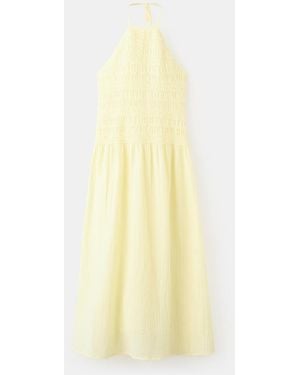 Mango Shirred Crinkle Halter-neck Dress - Yellow