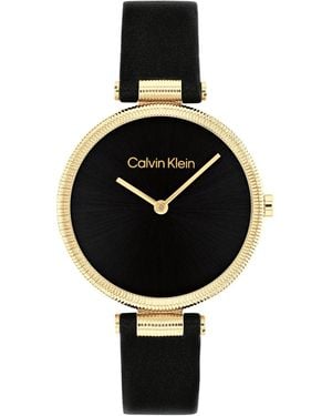 Calvin Klein Gleam Leather Strap Watch 32mm - Black