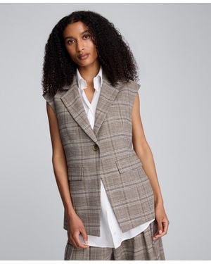 Kenneth Cole Longline Glen Plaid One-button Vest - Gray