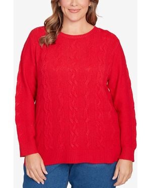 Ruby Rd. Plus Size Mixed Cable Cozy Sweater - Red