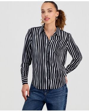 INC International Concepts Petite Striped Button-up Shirt - Blue