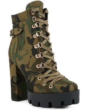 LONDON RAG Palmetto Camouflage Ankle Boots - Green