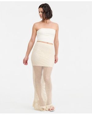 BarIII Net Fringe-hem Skirt - White