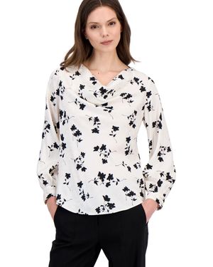 Anne Klein Floral Cowl Neck Long-sleeve Blouse - White