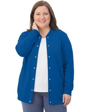 Woman Within Plus Size Within Fleece Baseball Jacket - Blue
