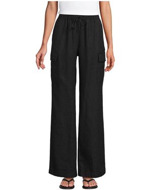 Lands' End Linen High Rise Elastic Back Wide Leg Cargo Pants - Black