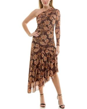 Taylor One-shoulder Asymmetric Mesh Dress - Brown