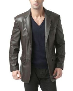 BGSD Men Classic Two Button Leather Blazer - Black