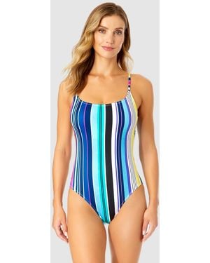 Anne Cole Barcode Stripe Classic One-piece Swimsuit - Blue