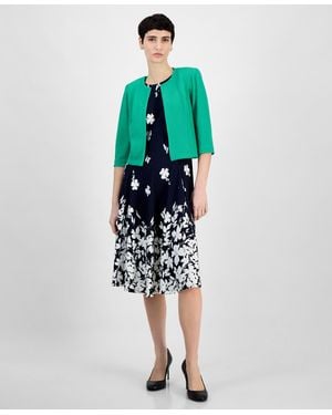 Sandra Darren Petite Textured Cascading Florals 2-pc. Jacket Dress - Blue