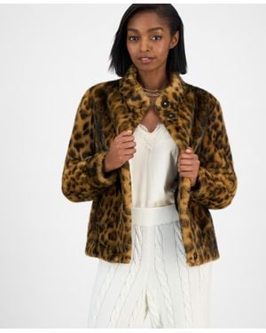 Guess Luna Leopard Faux Fur Jacket - Brown
