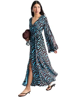 Warehouse Burnout Velvet Plunge Maxi Dress - Blue