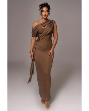 JLUXLABEL Metallic Celestina Draped Maxi Dress - Brown