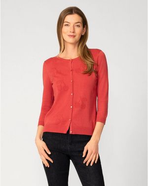 Cable & Gauge Stitch Button Cardigan - Red