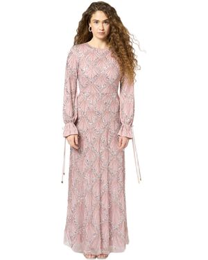MARYISA Modest Embellished Sequin Beaded Dress - Pink