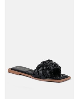 LONDON RAG Marcue Patent Pu Quilted Slides In Woven Straps - Black