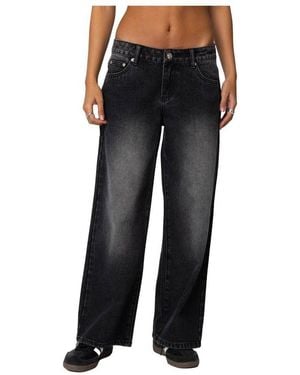 Edikted Petite Magda Low Rise Acid Wash Jeans - Black