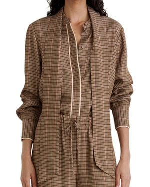Reiss Check Tie-neck Long-sleeve Blouse - Brown