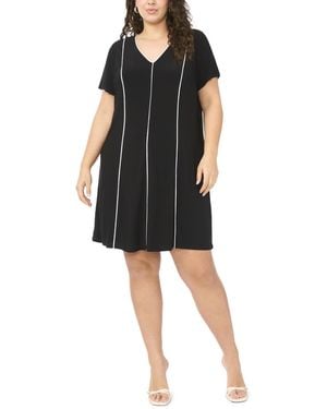 Msk Plus Size Short-sleeve Piping Detail Dress - Black