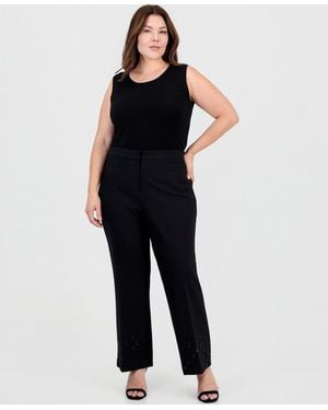 Anne Klein Plus Size Embellished Ankle Flare Pants - Black