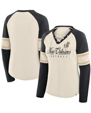 Fanatics Cream/black New Orleans Saints Hometown Gridiron Hero Raglan Lace-up V-neck Long Sleeve T-shirt