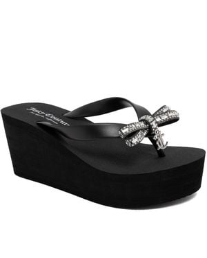 Juicy Couture Boujee Platform Thong Wedge Sandals - Black
