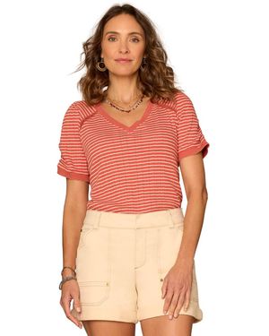 Democracy Petite Puff-sleeve V-neck Top - Red