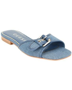 Guess Camryna Buckle Open-toe Suede Flat Sandals - Blue