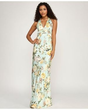 Seni & Cade Floral Halter-neck Maxi Dress - Metallic