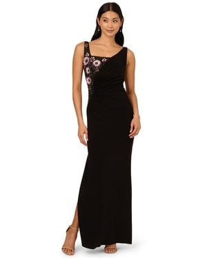 Adrianna Papell Jersey Beaded Long Sleeveless Dress - Black