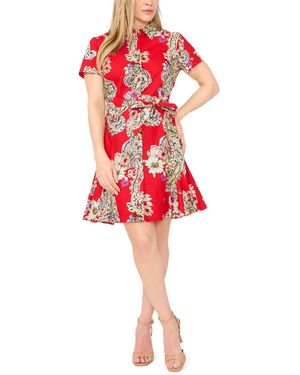 msk short sleeve midi fit flare dress Misook Woven Mixed Media Midi Dress main image 0