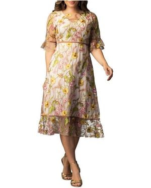 Kiyonna Wildflower Embroidered Floral Mesh Dress - Black