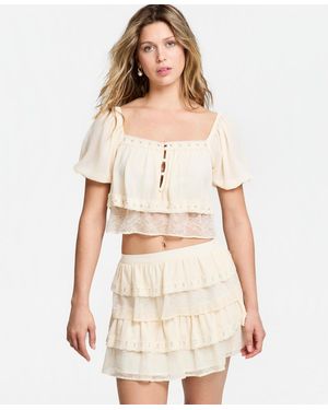 And Now This Chiffon Lace Short-sleeve Top - Natural