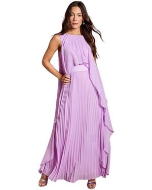 Coast Cape Sleeve Pleated Maxi Dress - Purple