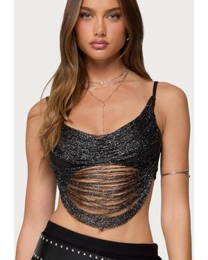 Edikted Ora Metallic Fringed Bra Top - Black