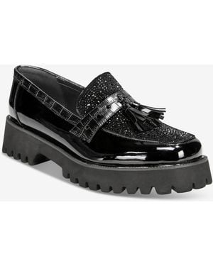 THINGS II COME Lenna Luxurious Embellished Lug Sole Loafer Flats - Black
