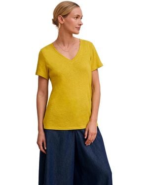 Celtic & Co. Relaxed V-neck Linen Blend T-shirt - Yellow
