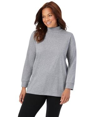 Woman Within Plus Size Within Perfect Long-sleeve Mockneck Tee - Gray
