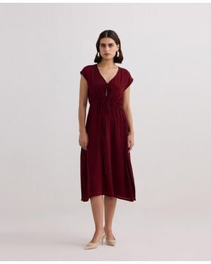 REISTOR Deep V-neck Gathered Dress