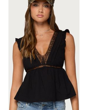 Edikted Meadow Linen Look Lacey Top - Black