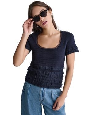 BCBGMAXAZRIA Pointelle Ruffle Short-sleeve Sweater - Blue