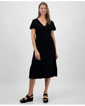 Style & Co. V-neck Flutter-sleeve Dress - Black