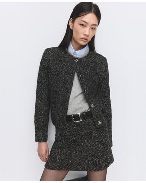 Mango Flecked Cotton-blend Jacket - Black